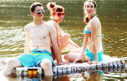 The cast of "Beer Can Raft" adrift on the White River.